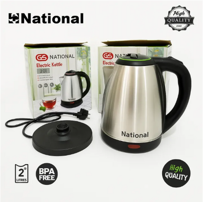 Imported Electric Kettle – 2L Stainless Steel – Rapid Boil Water Boiler with Automatic Shut-Off & Safety Switch – Tea & Coffee Maker for Home & Office