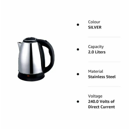 Imported Electric Kettle – 2L Stainless Steel – Rapid Boil Water Boiler with Automatic Shut-Off & Safety Switch – Tea & Coffee Maker for Home & Office